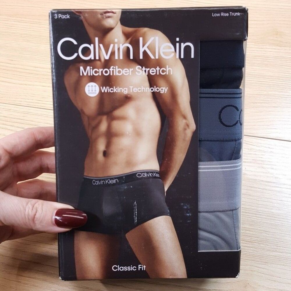 CALVIN KLEIN Boxer Brief Mens XL Black Grey 3-Pack Microfiber Low Rise Trunk